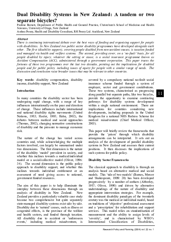 (PDF) Dual Disability Systems in New Zealand: A tandem or two separate ...