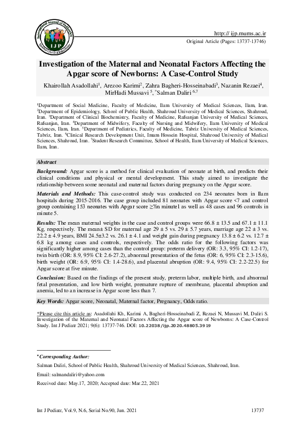 (PDF) Investigation of the maternal and neonatal factors affecting the ...
