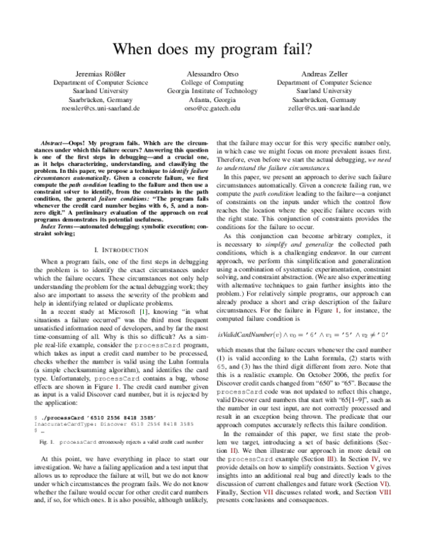 (PDF) When Does My Program Fail?