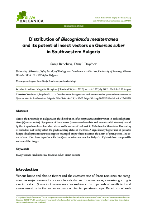 (PDF) Distribution of Biscogniauxia mediterranea and its potential ...