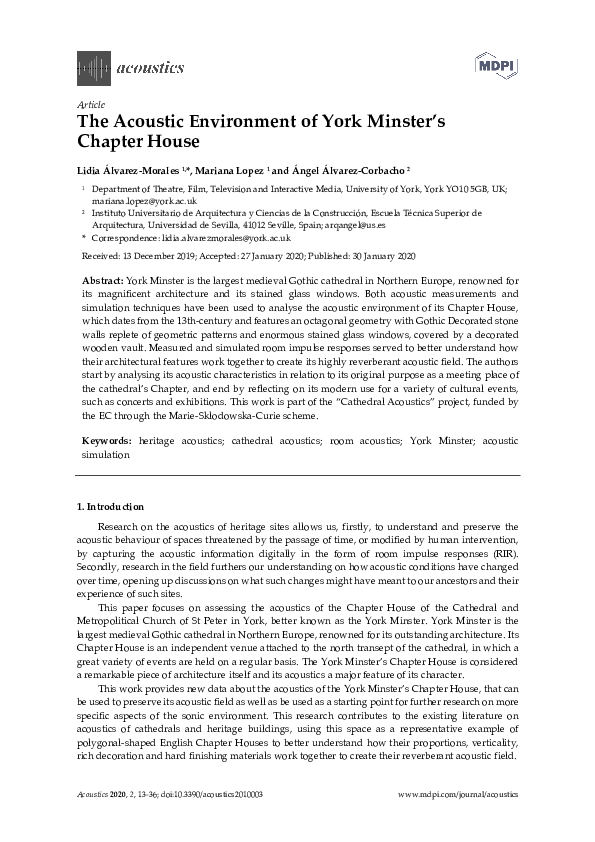 (PDF) The Acoustic Environment of York Minster’s Chapter House