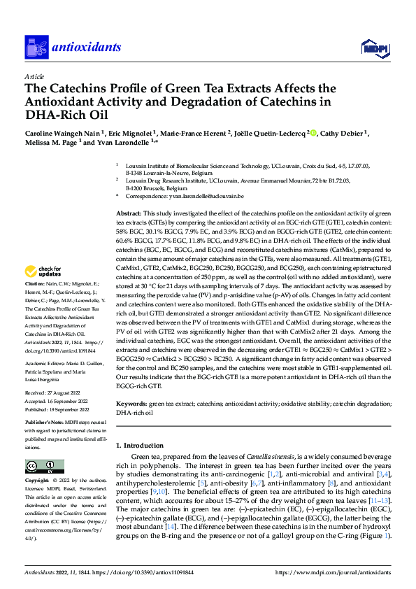(PDF) The Catechins Profile of Green Tea Extracts Affects the ...