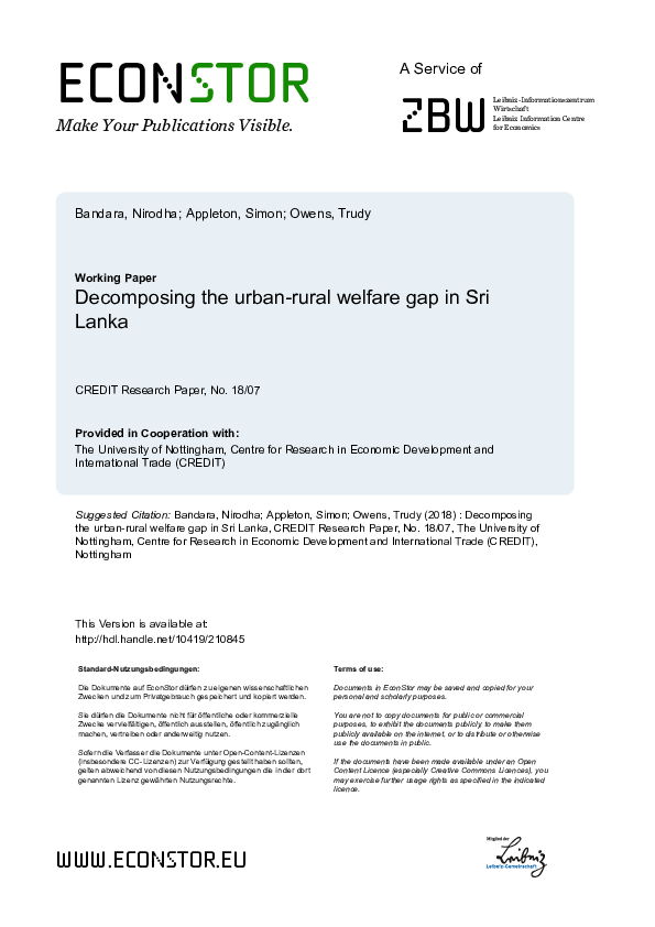 (PDF) the urbanrural welfare gap in Sri Lanka Simon