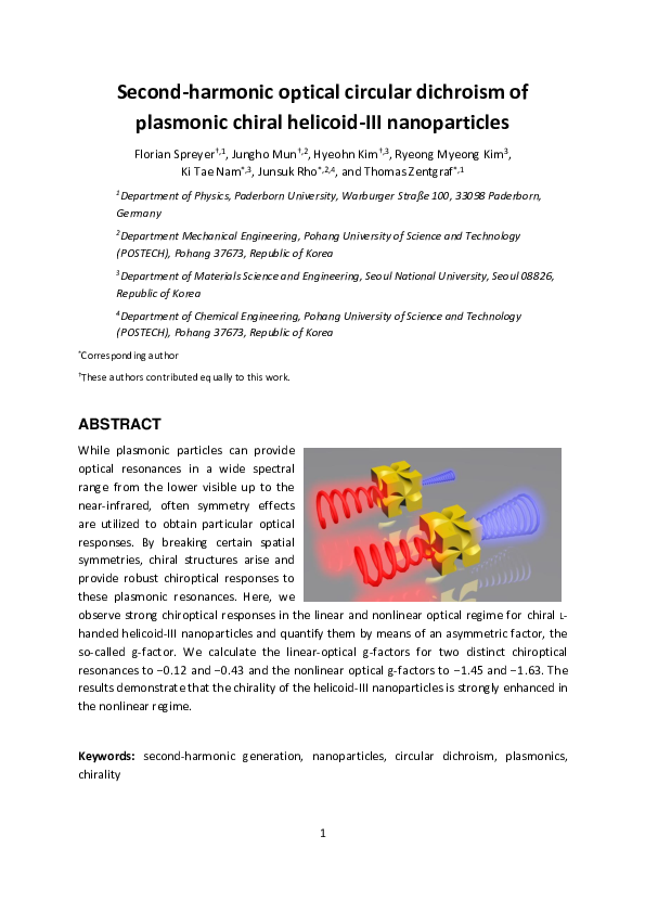 (PDF) Second Harmonic Optical Circular Dichroism of Plasmonic Chiral ...
