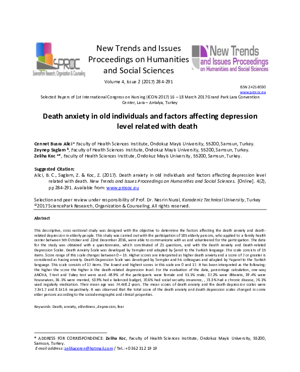 (PDF) Death anxiety in old individuals and factors affecting depression ...