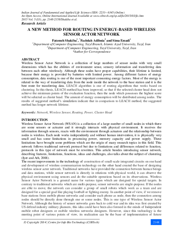 (PDF) A New Method for Routing in Energy-Based Wireless Sensor Actor ...