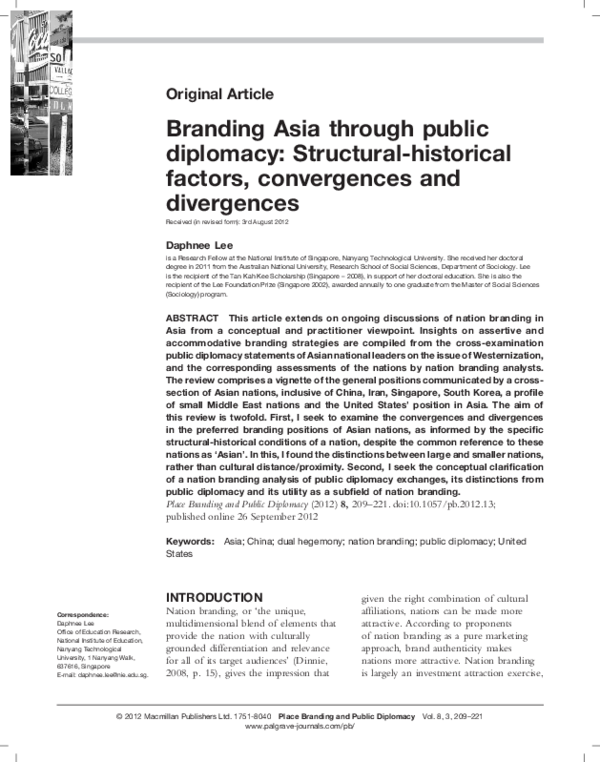 Branding Asia through public diplomacy: Structural-historical factors, convergences and divergences