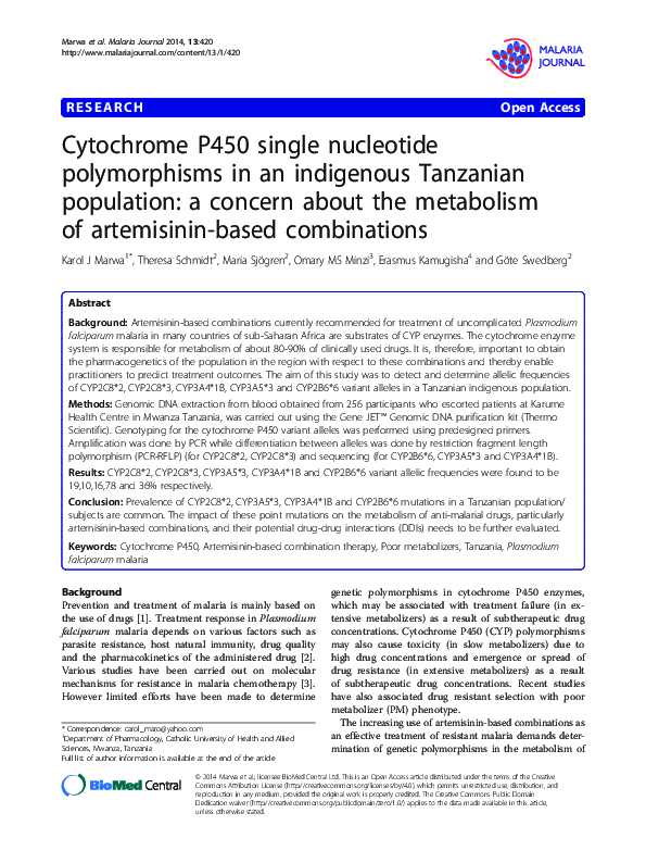 (PDF) Cytochrome P450 single nucleotide polymorphisms in an indigenous ...