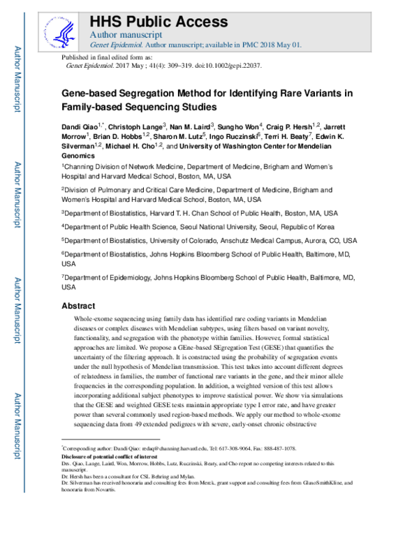 (PDF) Gene-based segregation method for identifying rare variants in ...