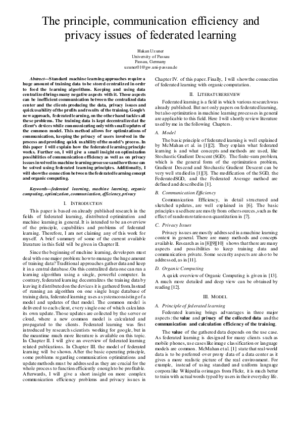(PDF) The Principle, Communication Efficiency and Privacy Issues of ...
