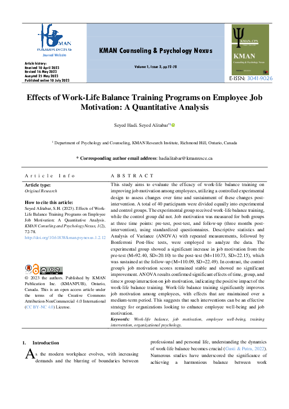(PDF) Effects of Work-Life Balance Training Programs on Employee Job ...