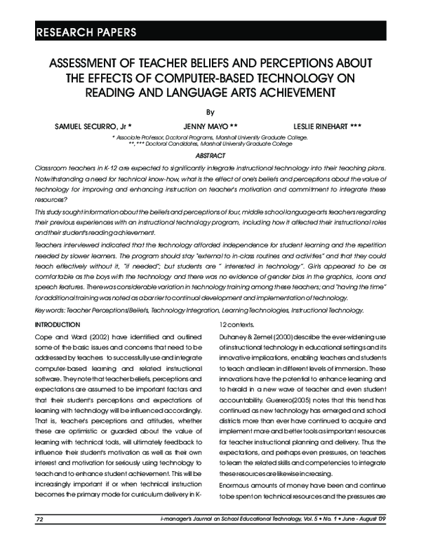 (PDF) Assessment of Teacher Beliefs and Perceptions about the Effects ...