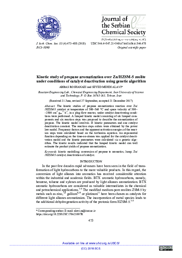Kinetic study of propane aromatization over Zn/HZSM-5 zeolite under conditions of catalyst deactivation using genetic algorithm
