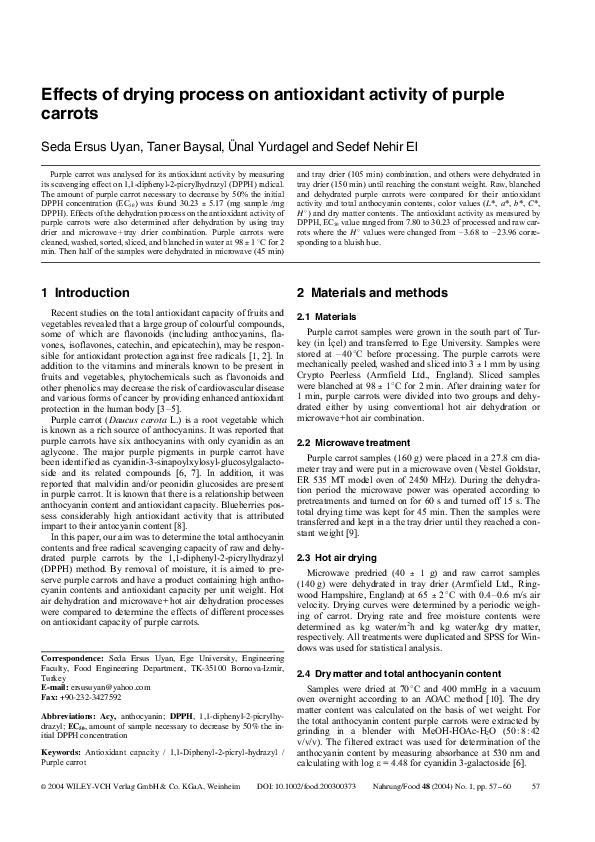 (PDF) Effects of drying process on antioxidant activity of purple carrots