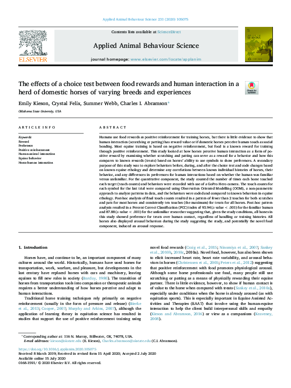(PDF) The effects of a choice test between food rewards and human ...