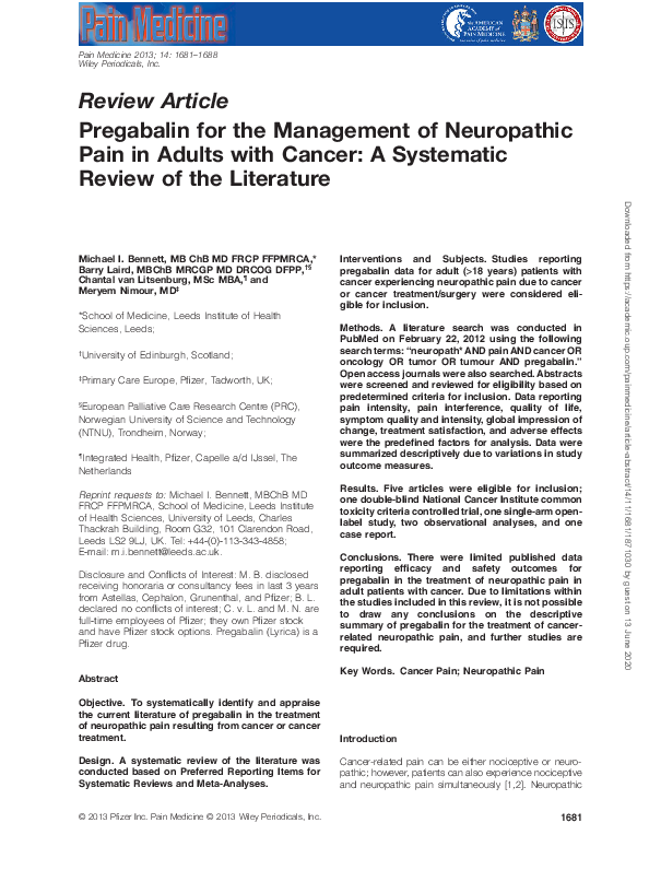 (PDF) Pregabalin for the Management of Neuropathic Pain in Adults with ...