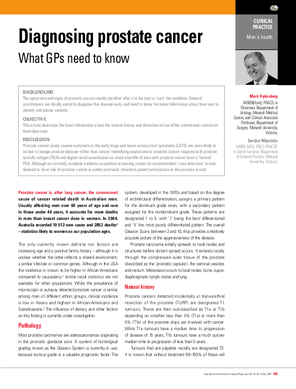 (PDF) Diagnosing prostate cancer - what GPs need to know