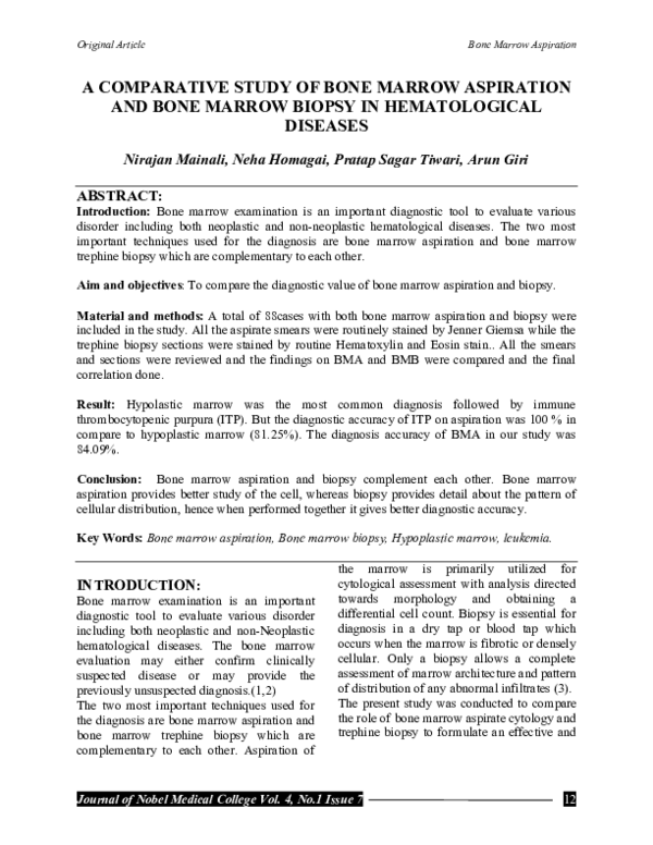 (PDF) A Comparative Study of Bone Marrow Aspiration and Bone Marrow ...