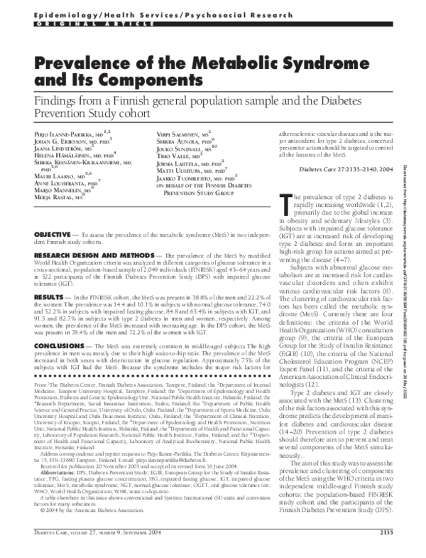 (PDF) Prevalence of the Metabolic Syndrome and Its Components