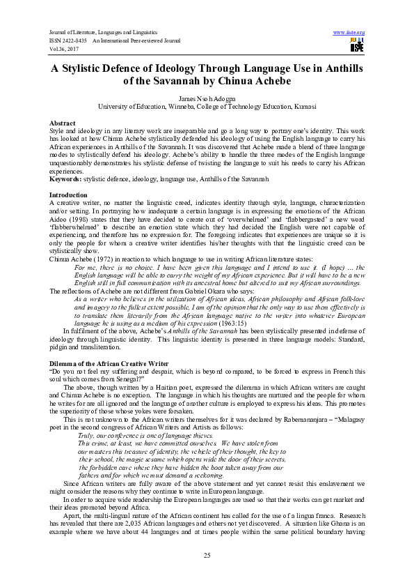 (PDF) A Stylistic Defence of Ideology Through Language Use in Anthills ...