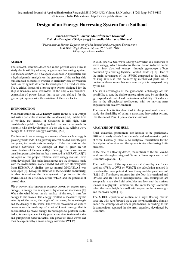 (PDF) Design of an Energy Harvesting System for a Sailboat