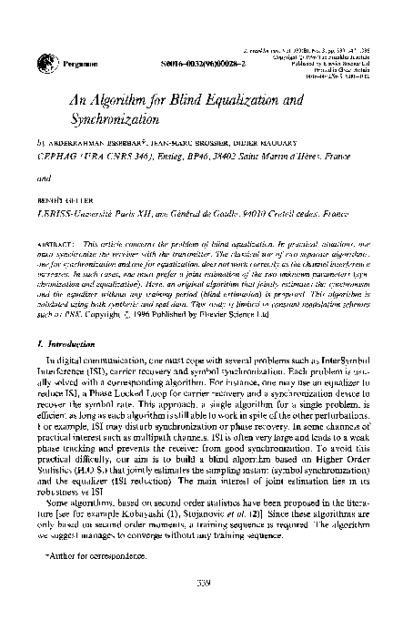 (PDF) An algorithm for blind equalization and synchronization