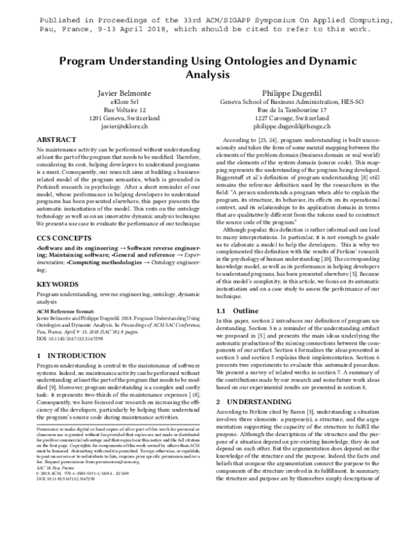 (PDF) Program understanding using ontologies and dynamic analysis
