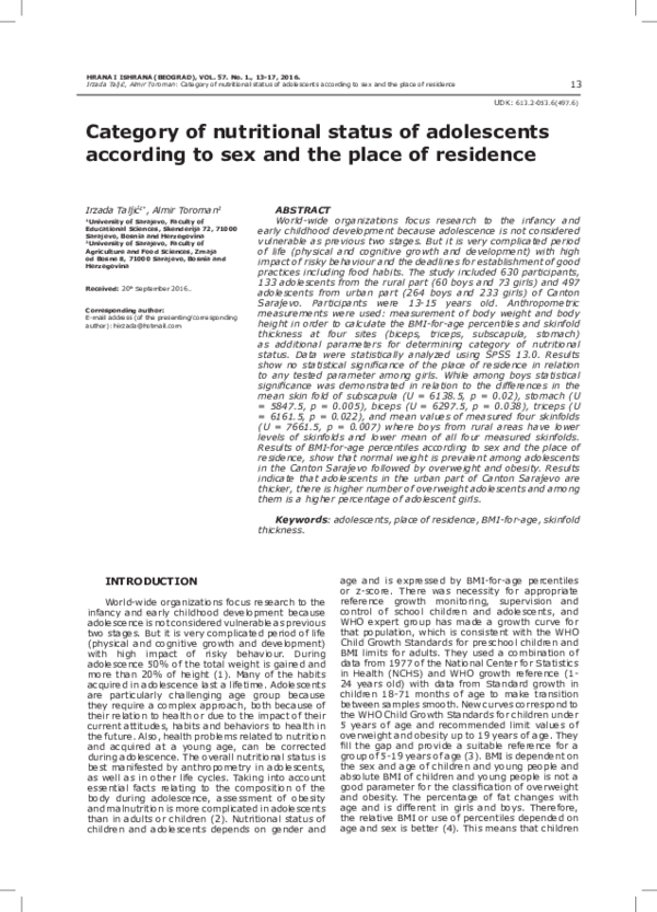 (PDF) Category of nutritional status of adolescents according to sex ...
