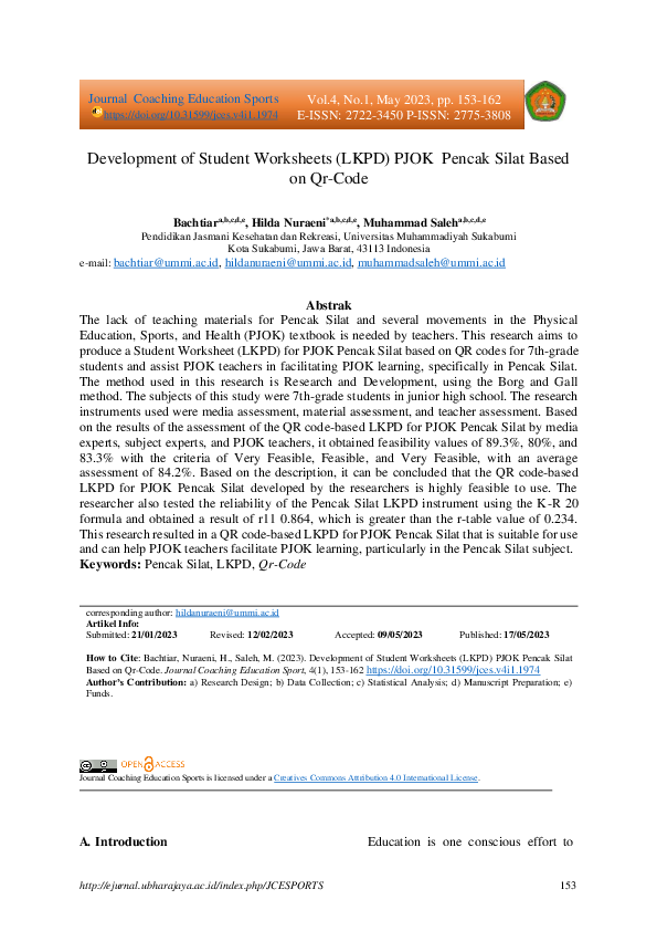 (PDF) Development of Student Worksheets (LKPD) PJOK Pencak Silat Based ...