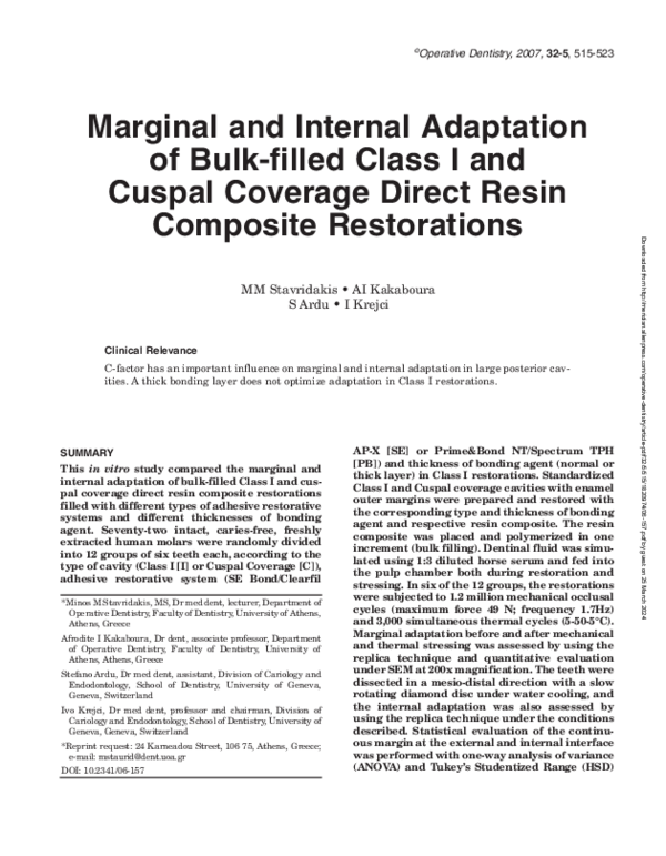 (PDF) Marginal and Internal Adaptation of Bulk-filled Class I and ...