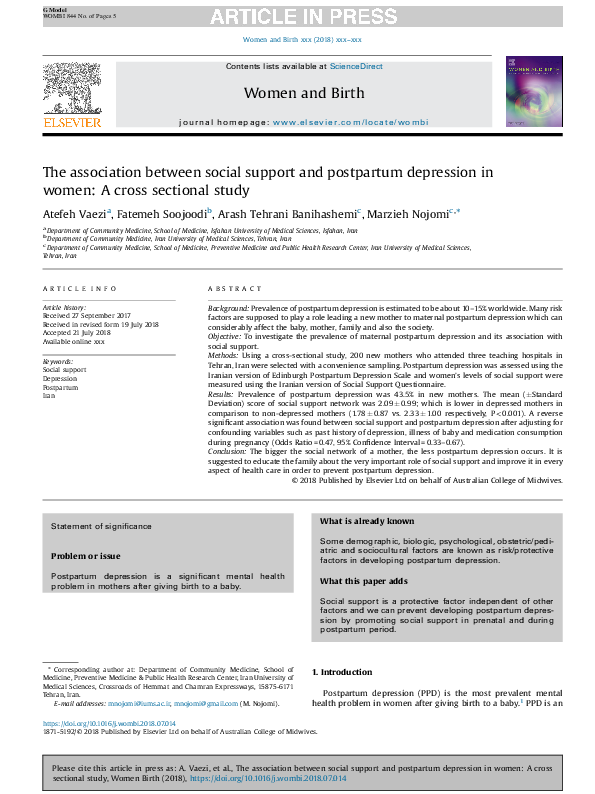 (PDF) The association between social support and postpartum depression ...