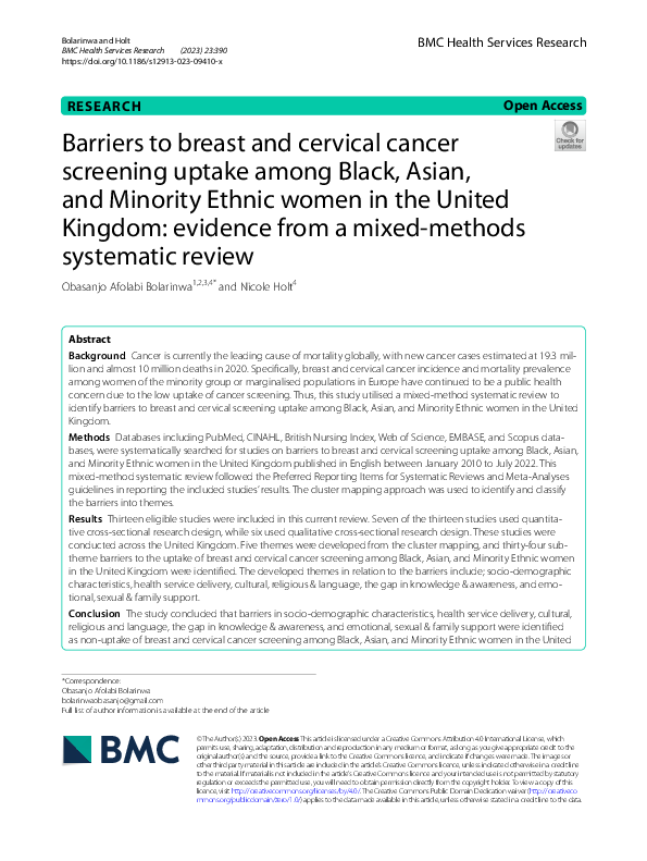 (PDF) Barriers to breast and cervical cancer screening uptake among ...