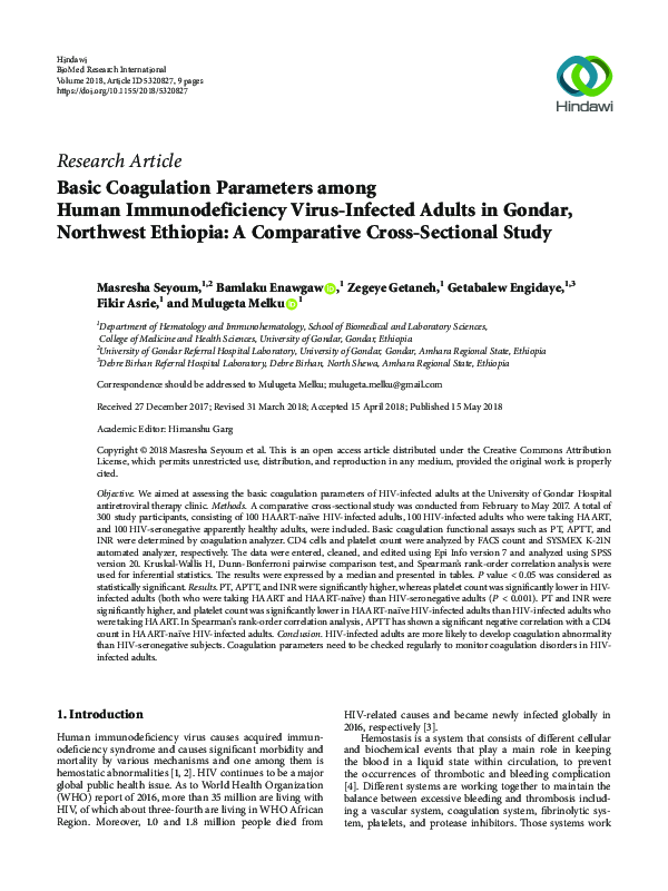 (PDF) Basic Coagulation Parameters among Human Immunodeficiency Virus ...
