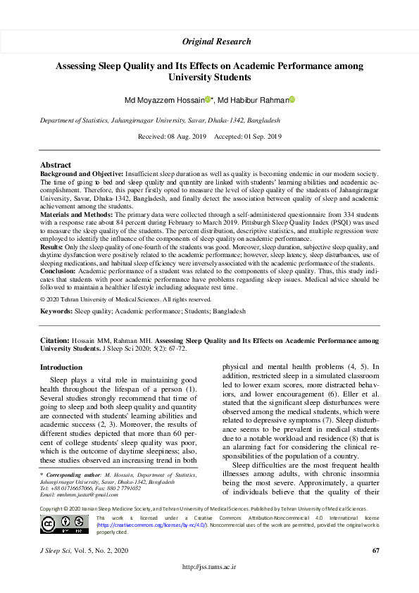 (PDF) Assessing Sleep Quality and Its Effects on Academic Performance ...