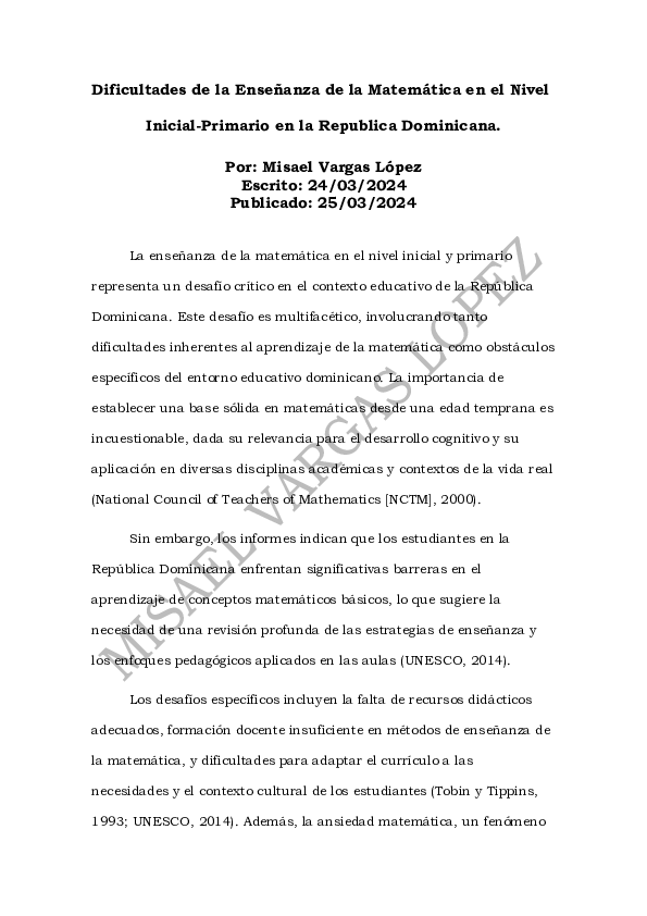 (PDF) Dificultades de la Enseñanza de la Matemática en el Nivel Inicial