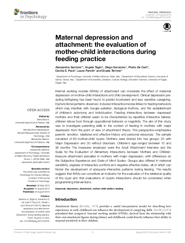 (PDF) Maternal depression and attachment: the evaluation of mother ...