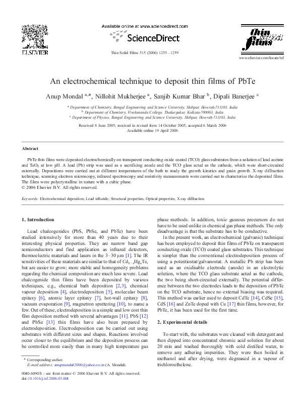 (PDF) An electrochemical technique to deposit thin films of PbTe