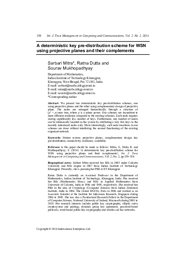 (PDF) A deterministic key pre-distribution scheme for WSN using ...