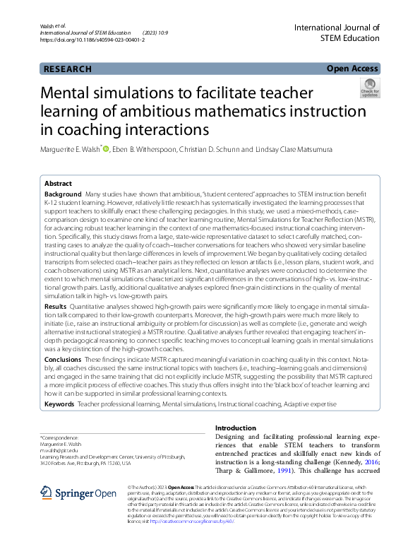 (PDF) Mental simulations to facilitate teacher learning of ambitious ...