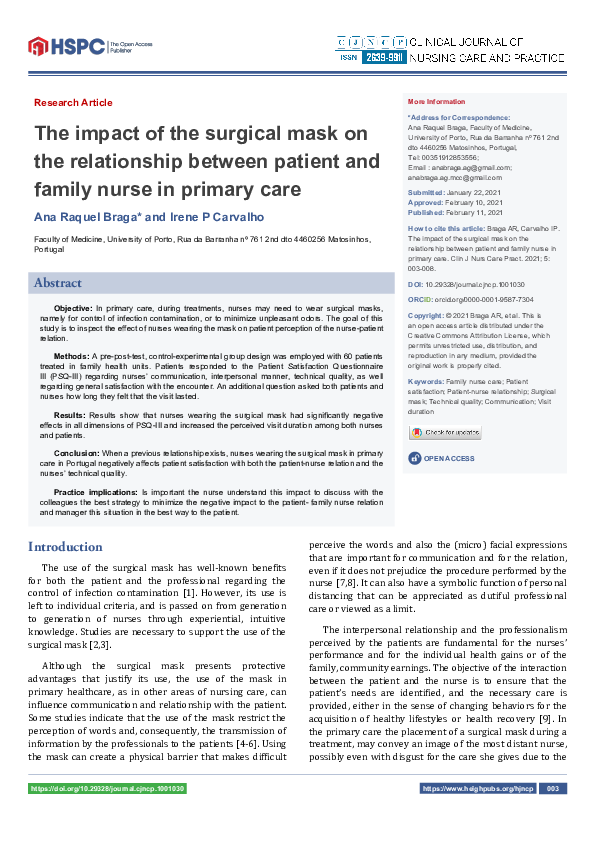 (PDF) The impact of the surgical mask on the relationship between ...