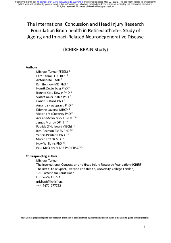 (PDF) The International Concussion and Head Injury Research Foundation ...
