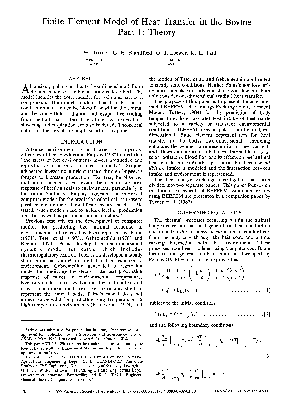 (PDF) A finite element model of heat transfer in the bovine