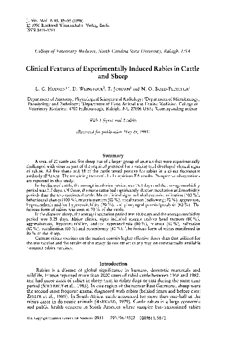 (PDF) Clinical Features of Experimentally Induced Rabies in Cattle and ...