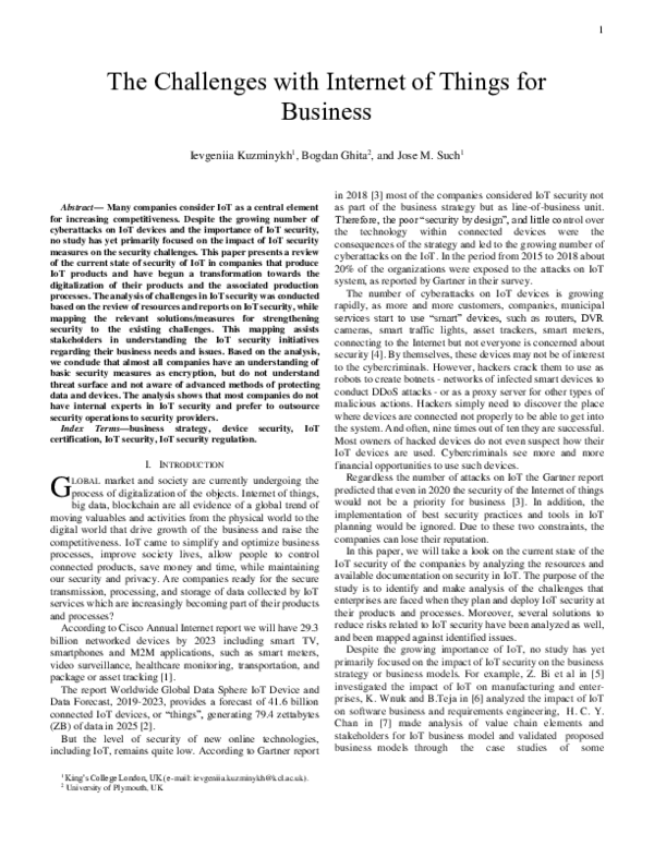 (PDF) The Challenges with Internet of Things for Business