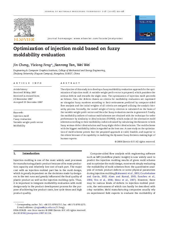 (PDF) Optimization of injection mold based on fuzzy moldability evaluation