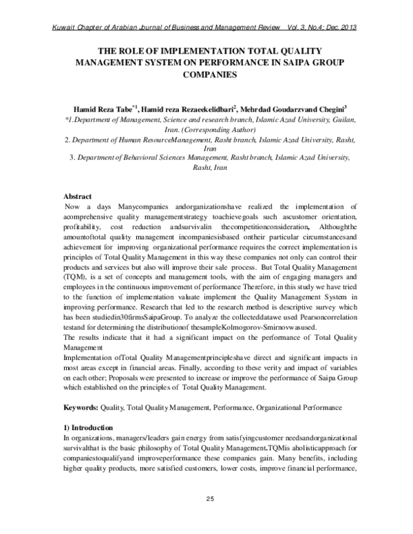 (PDF) The Role of Implementation Total Quality Management System on ...