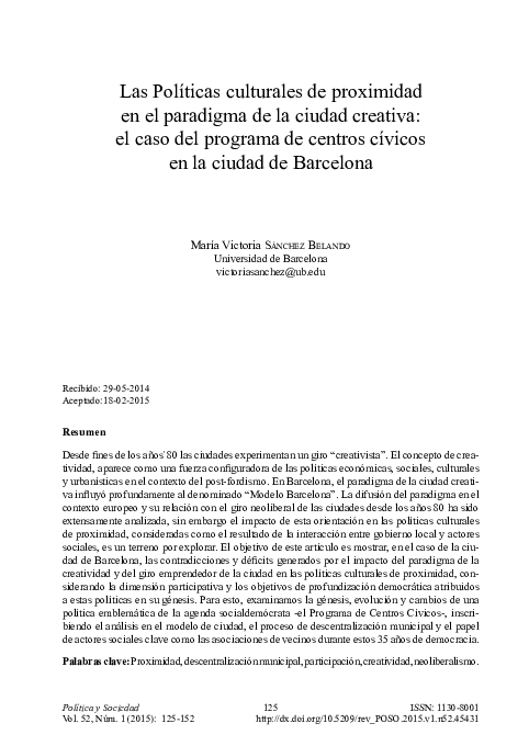 (PDF) Las Políticas culturales de proximidad en el Paradigma de la ...