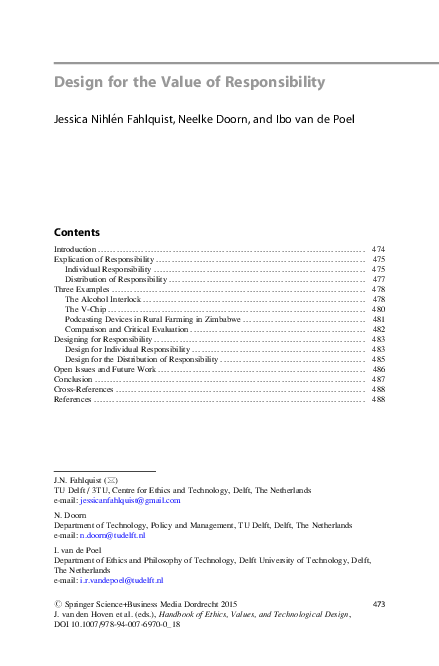 (PDF) Handbook of Ethics, Values, and Technological Design