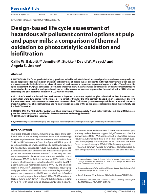 (PDF) Design-based life cycle assessment of hazardous air pollutant ...
