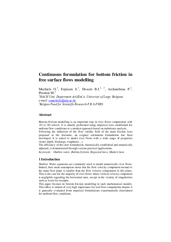 (PDF) Continuous formulation for bottom friction in free surface flows ...